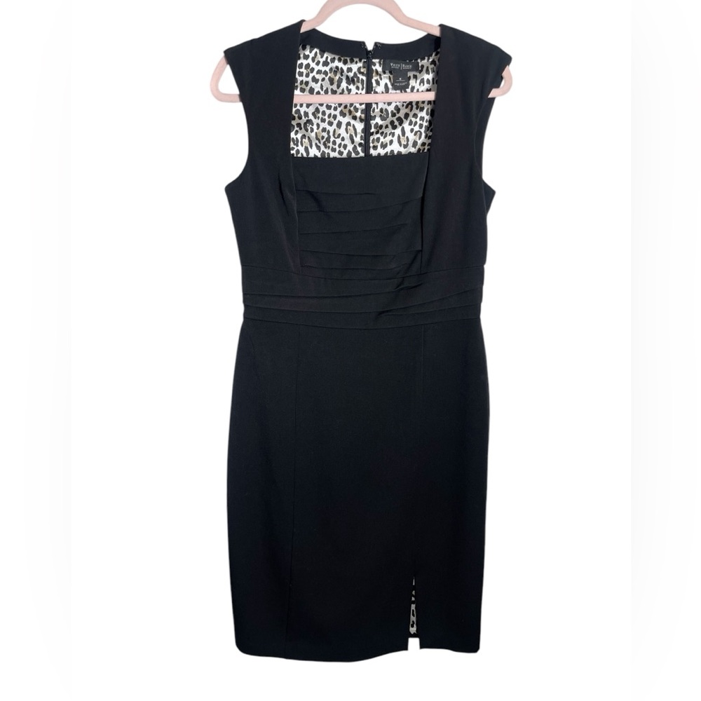 White House Black Market dress size 8 black dress w/ leopard print lining 🖤🤎